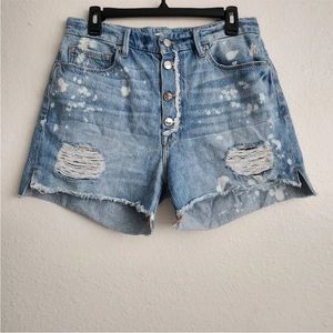 Good American High Rise Distressed Bleach Splatter Denim Shorts Size 6/28